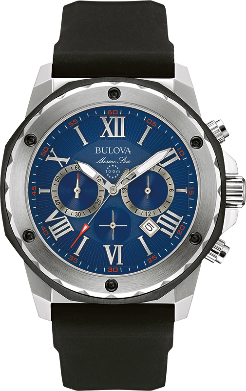 Bulova Marine Star Blue Dial Black Silicone Strap Watch for Men - 98B258 Watches Bulova   