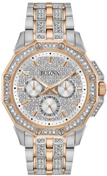 Bulova Octova Crystal Silver Dial Two Tone Steel Strap Watch for Men - 98C133 Watches Bulova   