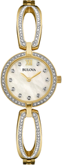 Bulova Crystal Collection Mother of Pearl Dial Gold Steel Strap Watch for Women - 98L225 Watches Bulova   