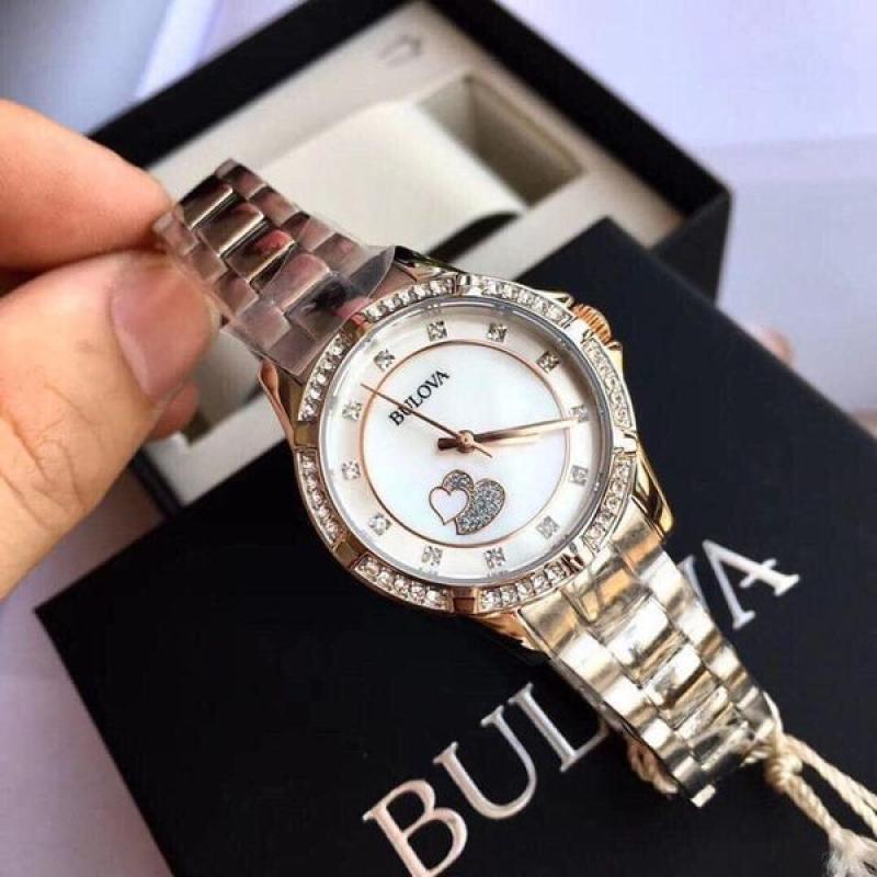 Bulova Crystal Collection Mother of Pearl Dial Silver Steel Strap Watch for Women - 98L232 Watches Bulova   