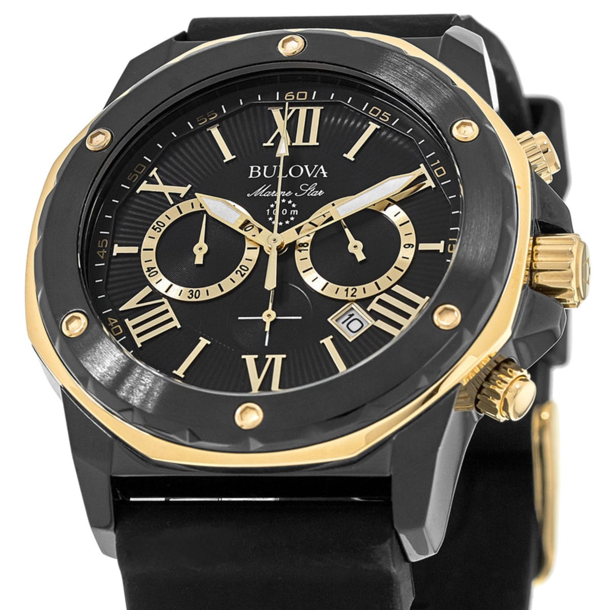 Bulova Marine Star Chronograph Black Dial Black Rubber Strap Watch for Men - 98B278 Watches Bulova   