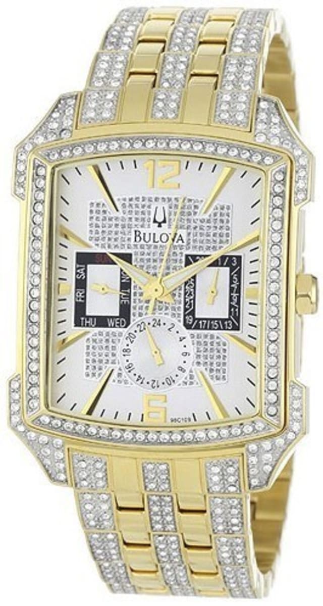 Bulova Crystal Chronograph White Dial Two Tone Steel Strap Watch for Men - 98C109 Watches Bulova   