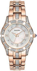 Bulova Crystal Mother of Pearl Dial Rose Gold Steel Strap Watch for Women - 98L197 Watches Bulova   