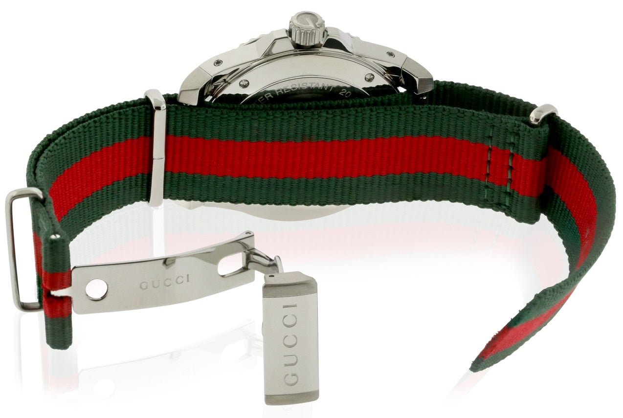 Gucci Dive White Dial Red & Green Nylon Strap Watch For Men - YA136207 Watches Gucci   