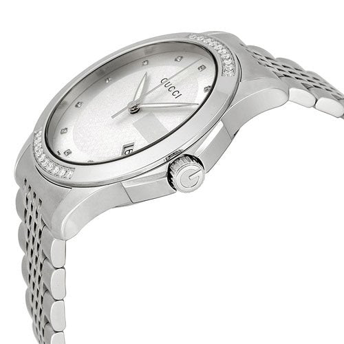 Gucci G Timeless Diamond Silver Dial Silver Steel Strap Watch For Men - YA126407 Watches Gucci   