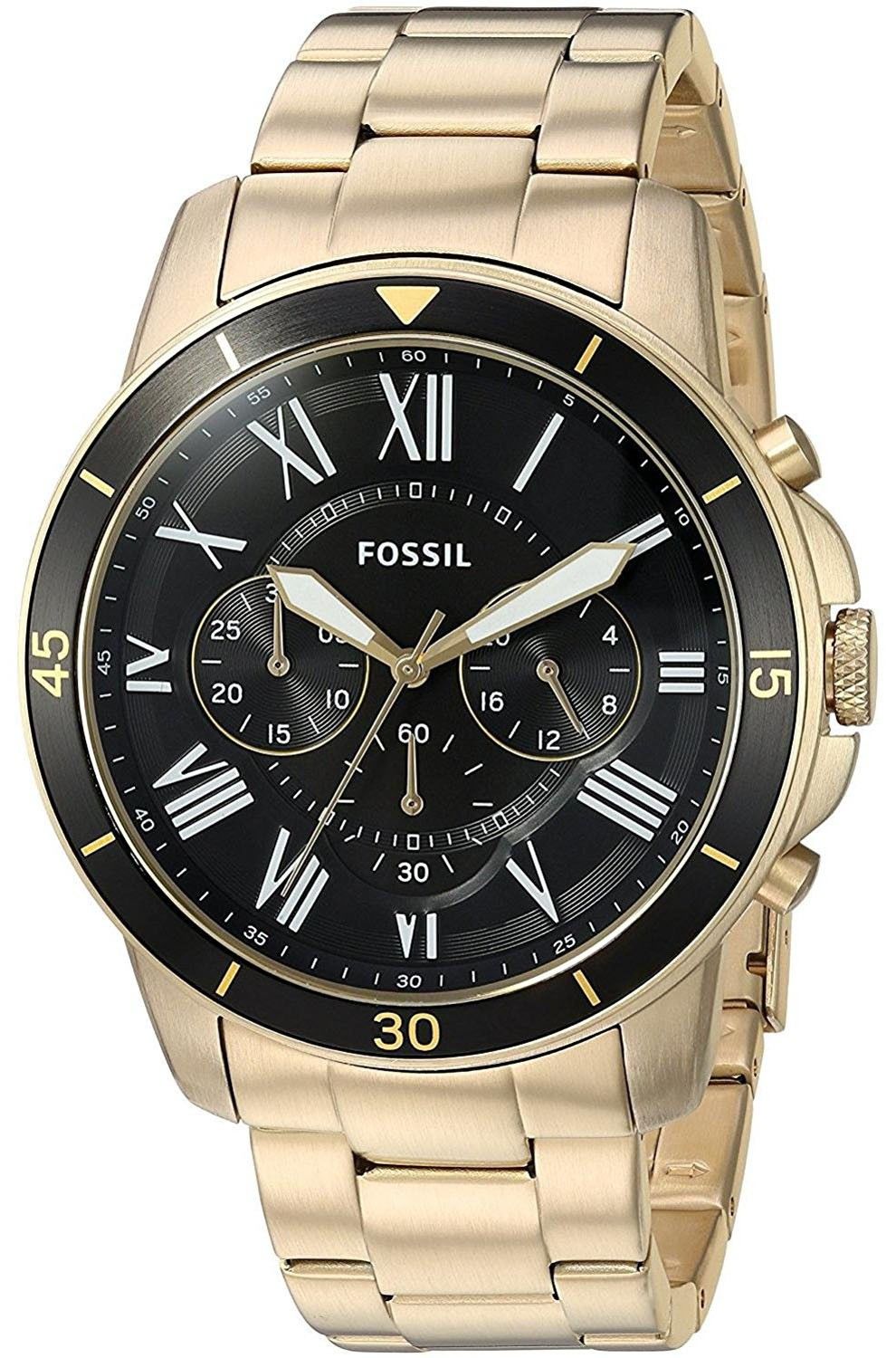 Fossil Inscription Automatic Black Dial Gold Steel Strap Watch for Men - FS5267 Watches Fossil   