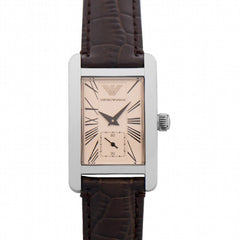 Emporio Armani Classic Beige Dial Brown Leather Strap Watch For Women - AR0155 Watches Emporio Armani   