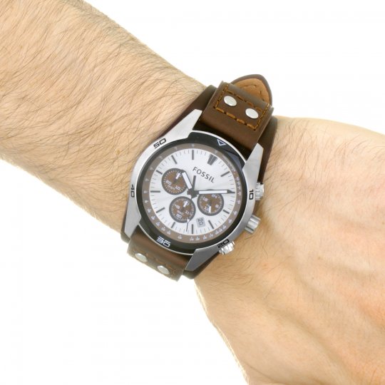 Fossil Coachman Chronograph Silver Dial Brown Leather Strap Watch for Men - CH2565 Watches Fossil   