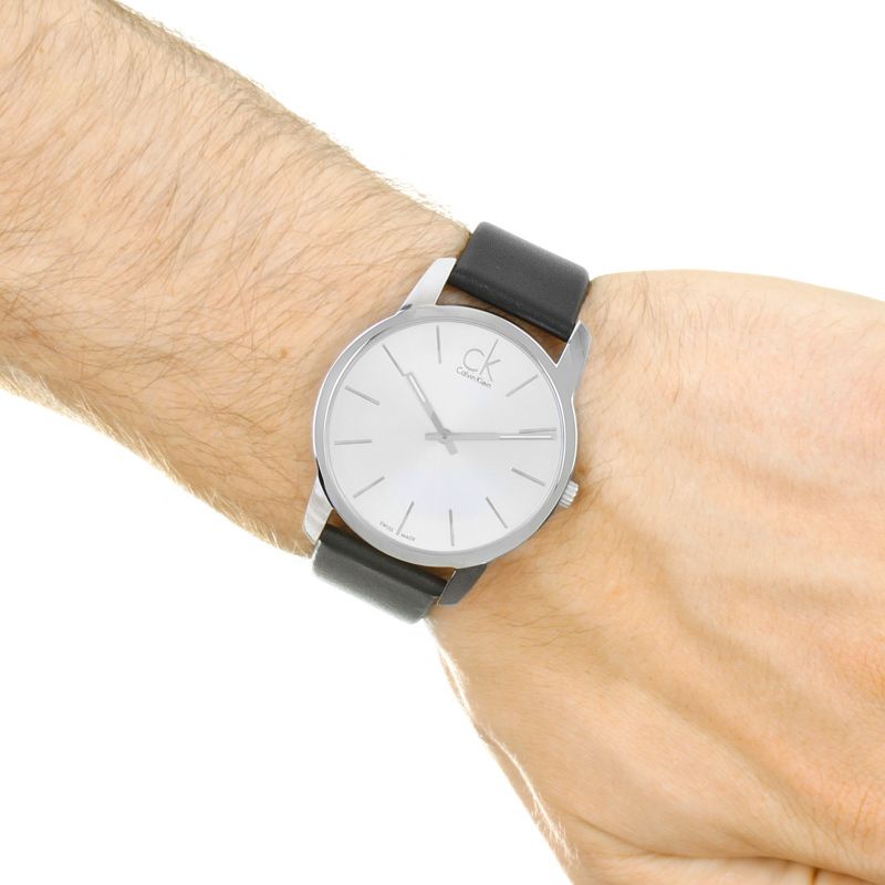 Calvin Klein City White Dial Black Leather Strap Watch for Men - K2G2G1CD Watches Calvin Klein   