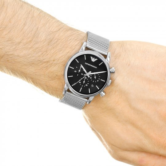 Emporio Armani Luigi Chronograph Black Dial Silver Mesh Bracelet Watch For Men - AR1811 Watches Emporio Armani   