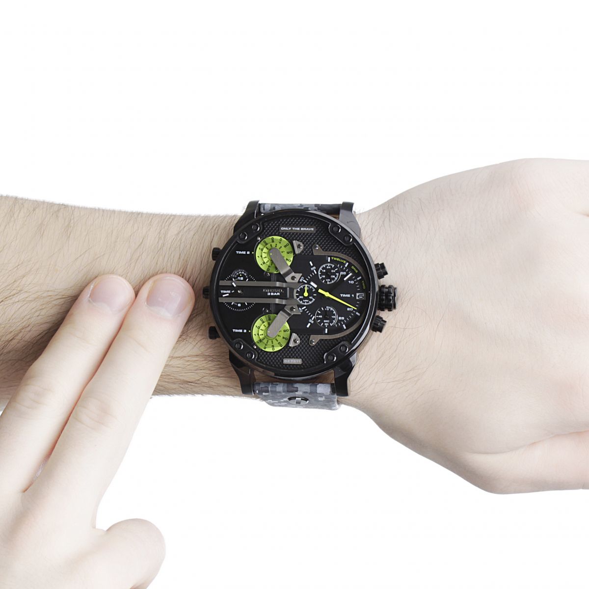 Diesel Big Daddy Chronograph Black Dial Black Leather Strap Watch For Men - DZ7311 Watches Diesel   