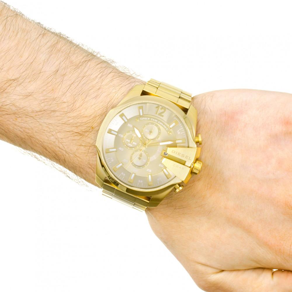 Diesel Mega Chief Gold Dial Gold Stainless Steel Chronograph Watch For Men - DZ4360 Watches Diesel   