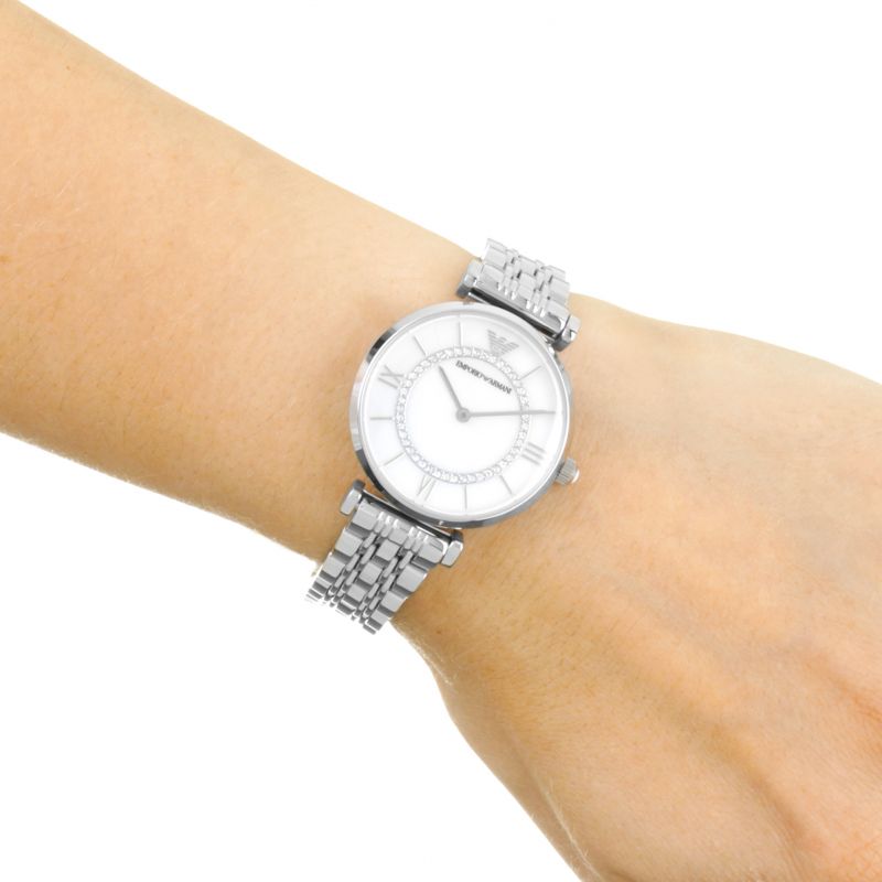 Emporio Armani Gianni T-Bar Mother of Pearl Dial Silver Stainless Steel Watch For Women - AR1908 Watches Emporio Armani   