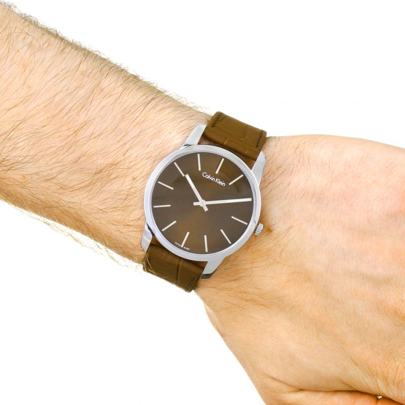 Calvin Klein City Brown Dial Brown Leather Strap Watch for Men - K2G211GK Watches Calvin Klein   