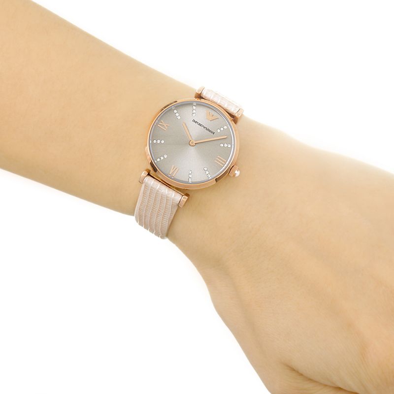 Emporio Armani Gianni T Bar Gunmetal Dial Beige Leather Strap Watch For Women - AR1681 Watches Emporio Armani   