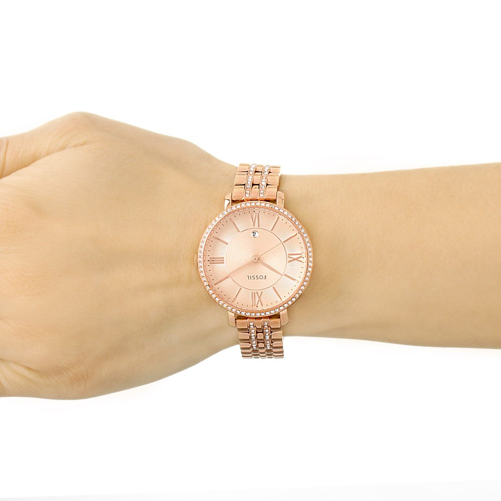 Fossil Jacqueline Rose Gold Dial Rose Gold Steel Strap Watch for Women - ES3546 Watches Fossil   