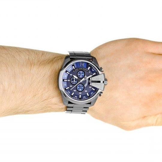 Diesel Mega Chief Chronograph Blue Dial Black Stainless Steel Watch For Men - DZ4329 Watches Diesel   