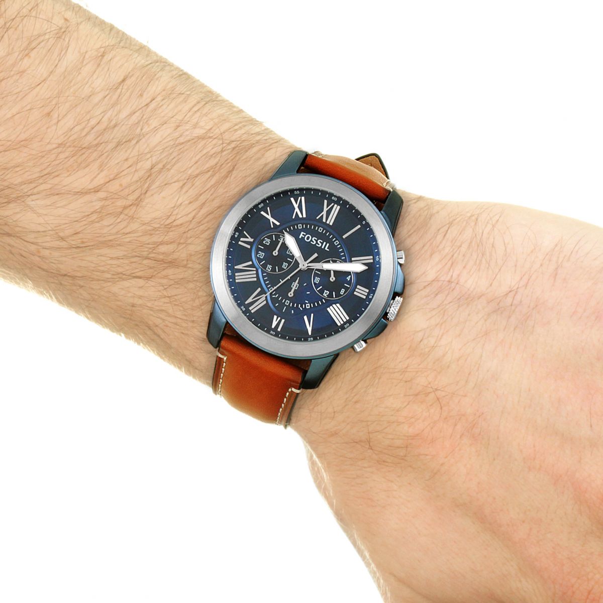 Fossil Grant Chronograph Blue Dial Brown Leather Strap Watch for Men - FS5151 Watches Fossil   