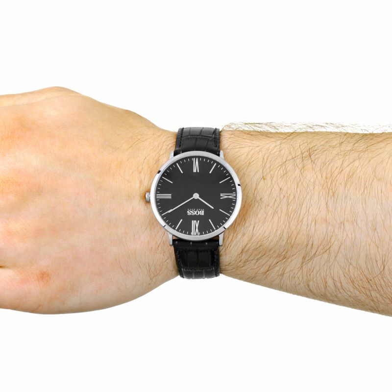 Hugo Boss Jackson Black Dial Black Leather Strap Watch for Men - 1513369 Watches Hugo Boss   