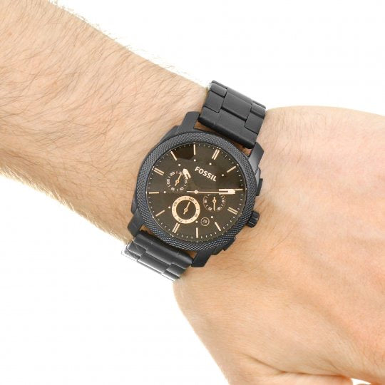 Fossil Machine Chronograph Black Dial Black Steel Strap Watch for Men - FS4682 Watches Fossil   