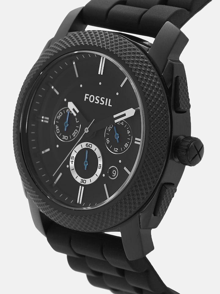 Fossil Machine Chronograph Black Dial Black Silicone Strap Watch for Men - FS4487 Watches Fossil   