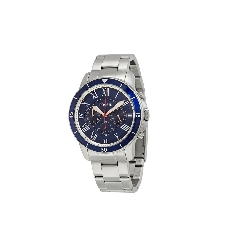 Fossil Grant Sport Chronograph Blue Dial Silver Steel Strap Watch for Men - FS5238 Watches Fossil   