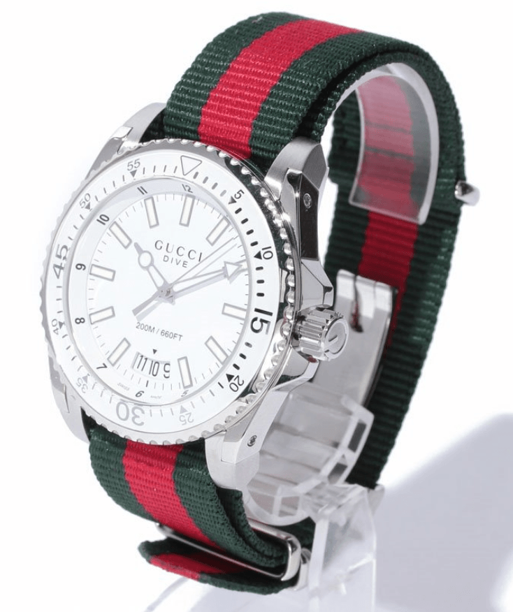 Gucci Dive White Dial Red & Green Nylon Strap Watch For Men - YA136207 Watches Gucci   