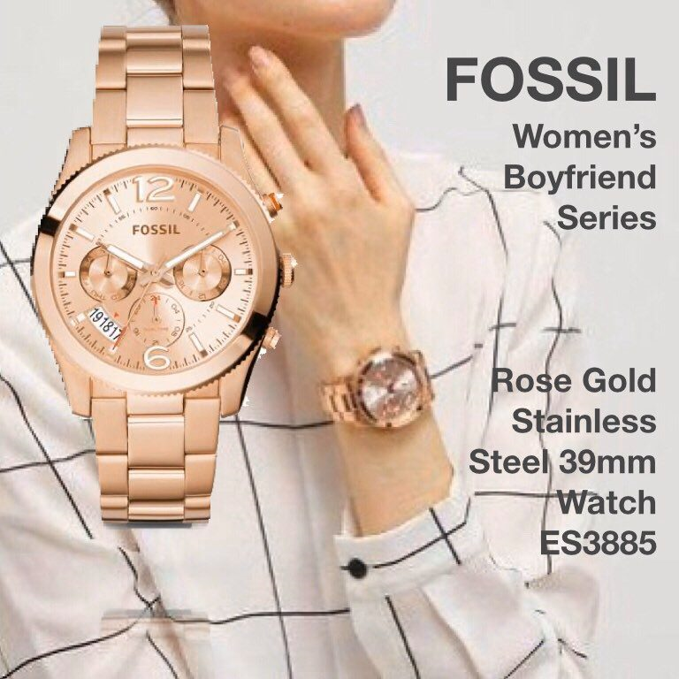 Fossil Boyfriend Multifunction Rose Gold Dial Rose Gold Steel Strap Watch for Women - ES3885 Watches Fossil   