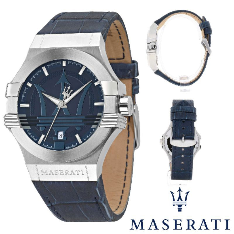 Maserati Potenza Blue Dial Blue Leather Strap Watch For Men - R8851108015 Watches Maserati   