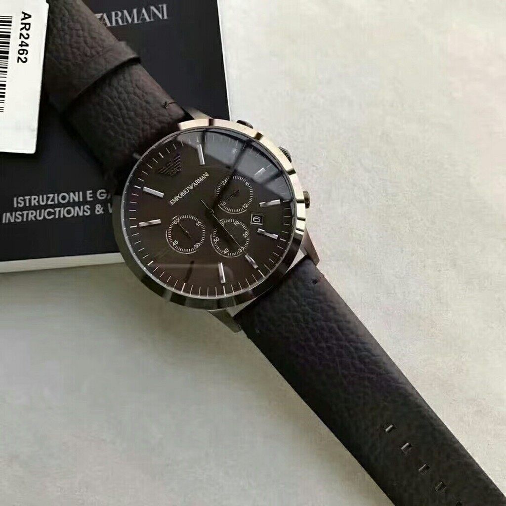 Emporio Armani Sportivo  Black Dial Brown Leather Strap Watch For Men - AR2462 Watches Emporio Armani   