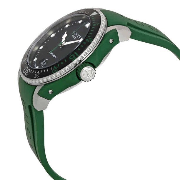 Gucci Dive Black Dial Green Rubber Strap Watch For Men - YA136310 Watches Gucci   