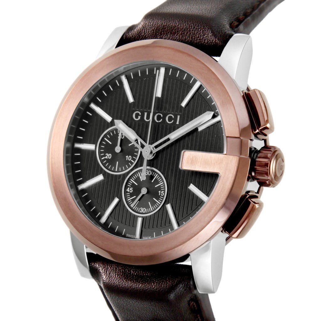 Gucci G Chrono Black Dial Black Leather Strap Watch For Men - YA101202 Watches Gucci   