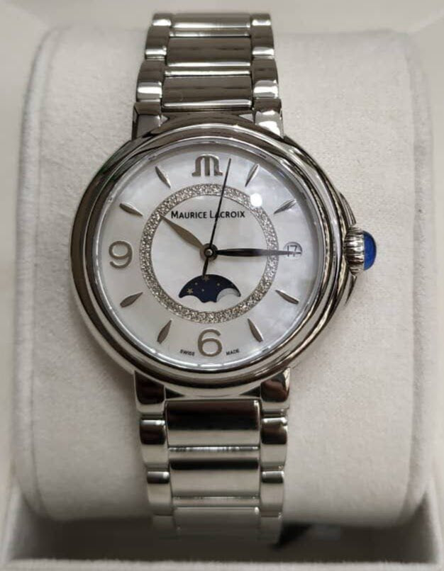 Maurice Lacroix Fiaba Moonphase White Mother of Pearl Dial Silver Steel Strap Watch for Women - FA1084-SS002-170-1 Watches Maurice Lacroix   