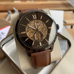 Fossil Townsman Automatic Black Dial Brown Leather Strap Watch for Men - ME3155 Watches Fossil   