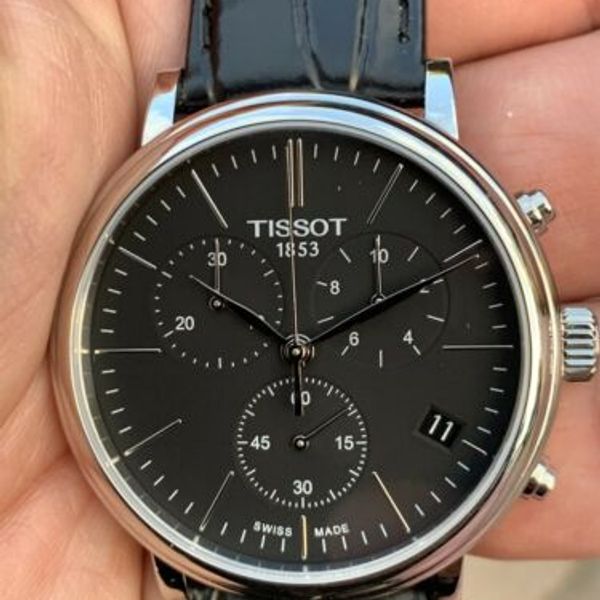 Tissot Carson Premium Chronograph Black Dial Black Leather Strap Watch For Women - T122.417.16.051.00 Watches Tissot   