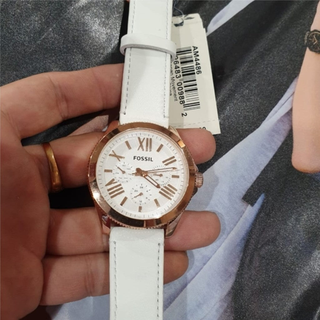 Fossil Cecile White Dial White Leather Strap Watch for Women - AM4486 Watches Fossil   