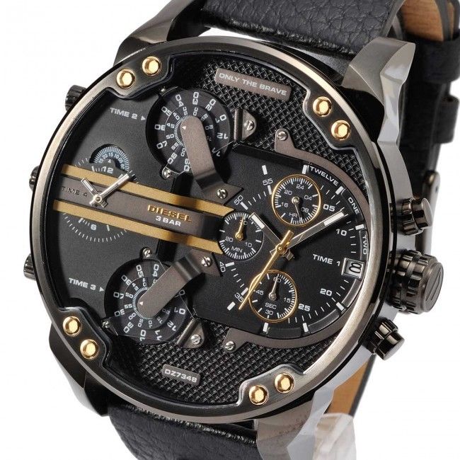 Diesel Mr Daddy 2.0 Black Dial Black Leather Strap Watch For Men - DZ7348 Watches Diesel   