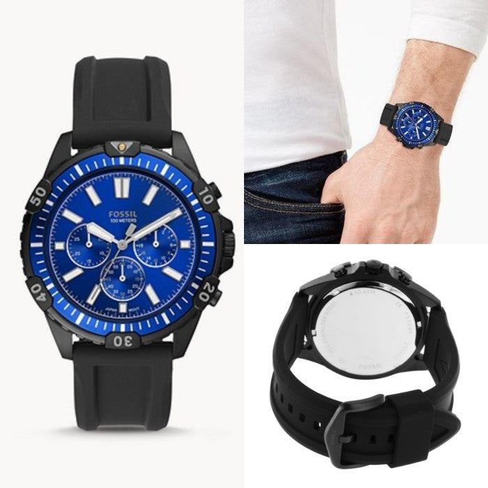 Fossil Garrett Chronograph Blue Dial Black Rubber Strap Watch for Men - FS5695 Watches Fossil   