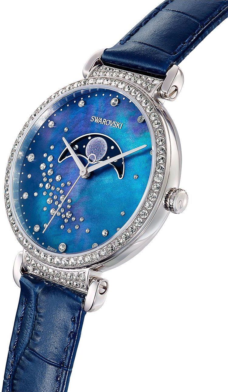 Swarovski Passage Moon Phase Blue Dial Blue Leather Strap Watch for Women - 5613320 Watches Swarovski   