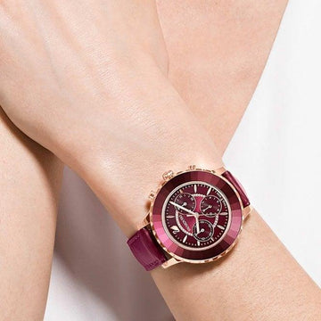 Swarovski Octea Lux Chrono Red Dial Red Leather Strap Watch for Women - 5547642 Watches Swarovski   