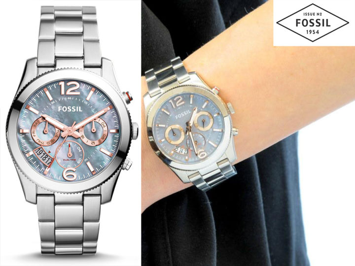 Fossil Perfect Boyfriend Blue Mother of Pearl Dial Silver Steel Strap Watch for Women - ES3880 Watches Fossil   