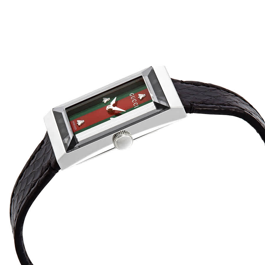 Gucci G-Frame Mother of Pearl Green & Red Dial Black Leather Strap Watch For Women - YA147403 Watches Gucci   