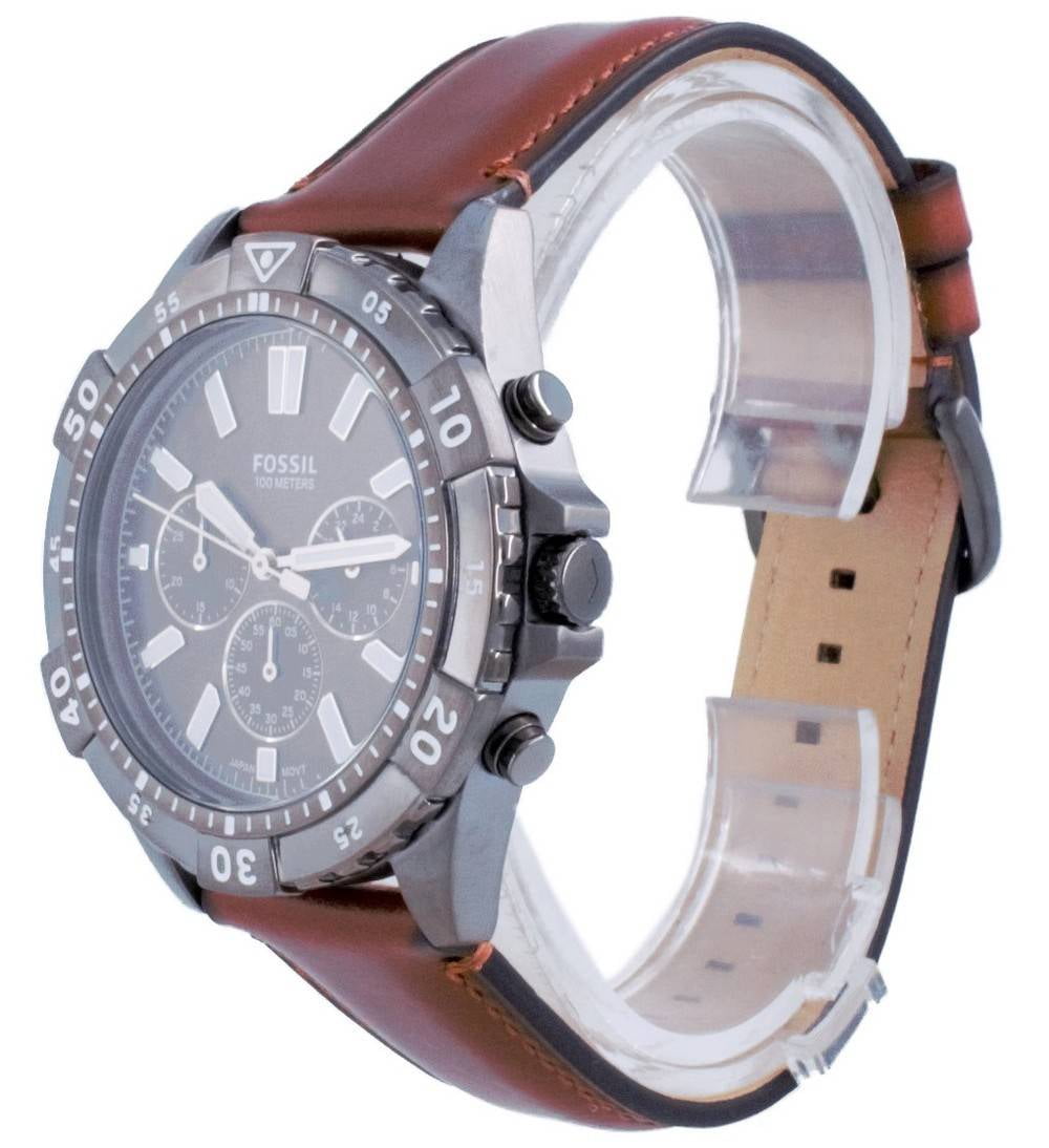 Fossil Garrett Chronograph Grey Dial Brown Leather Strap Watch for Men - FS5770 Watches Fossil   