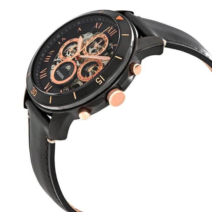 Fossil Grant Sport Automatic Skeleton Black Dial Black Leather Strap Watch for Men - ME3138 Watches Fossil   