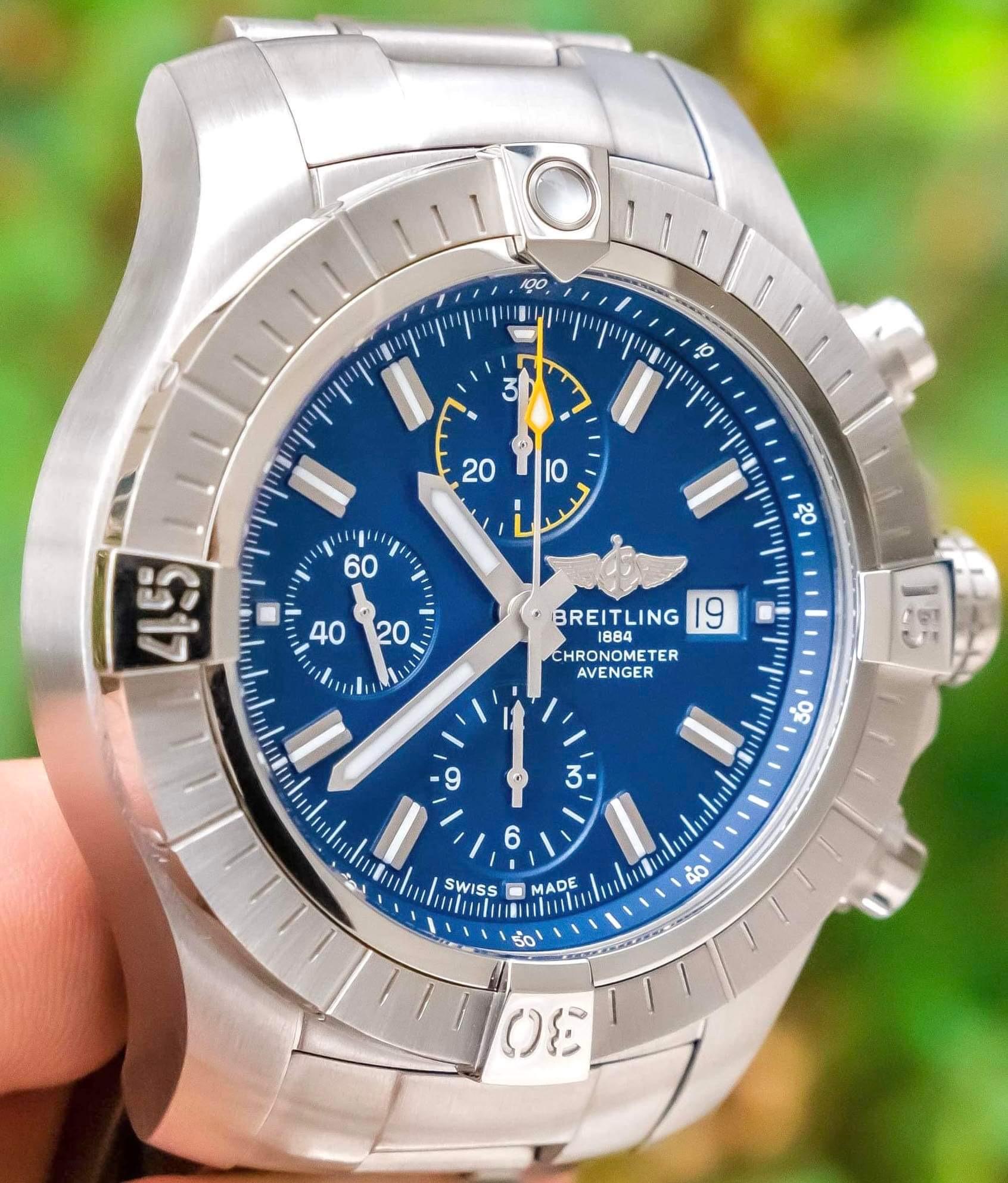Breitling Avenger Chronograph 45mm Blue Dial Silver Steel Strap Watch for Men - A13317101C1A1 Watches Breitling   