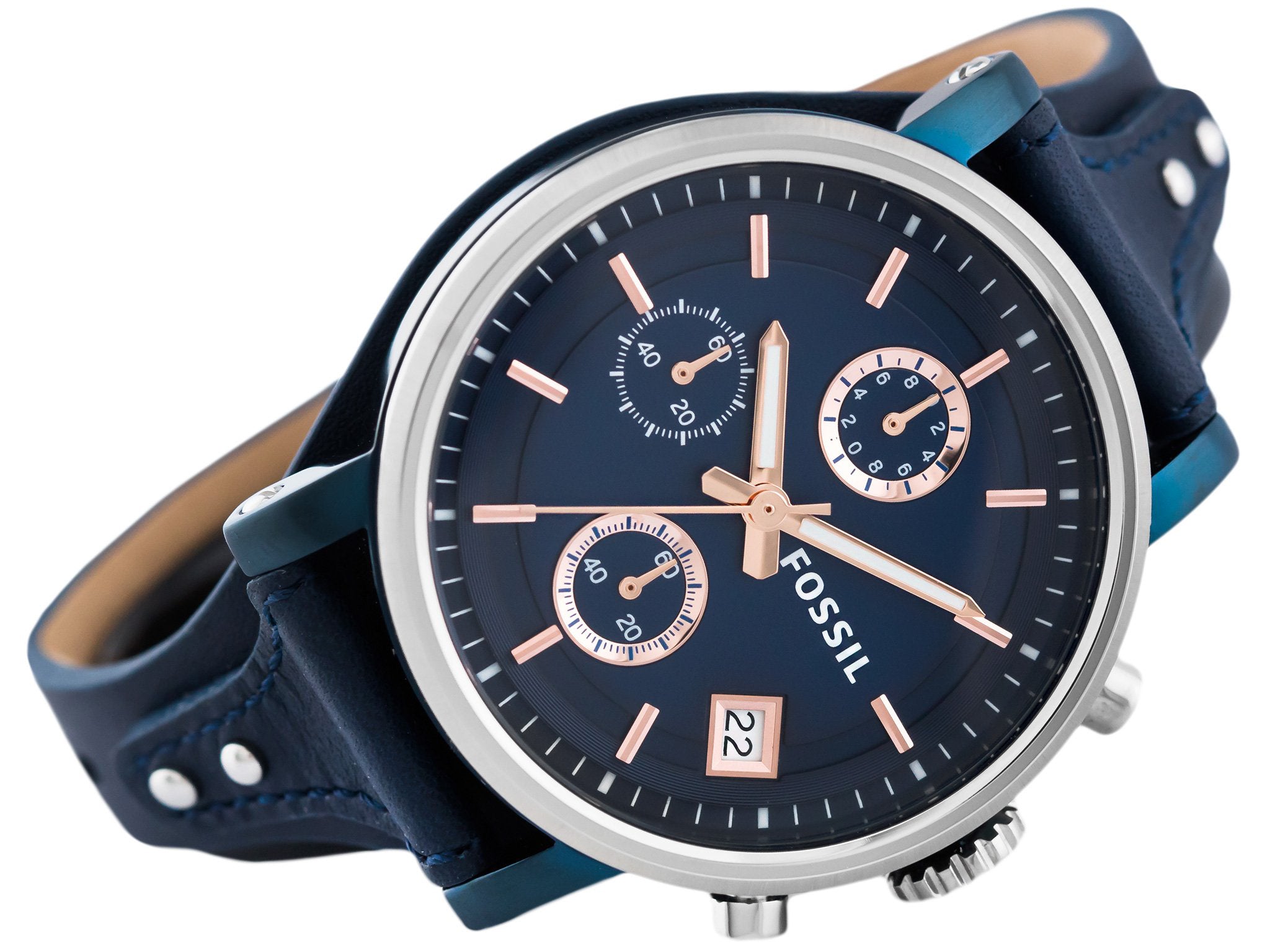 Fossil Boyfriend Sport Chronograph Blue Dial Blue Leather Strap Watch for Women - ES4113 Watches Fossil   