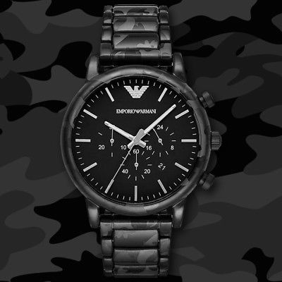 Emporio Armani Luigi Chronograph Black Dial Black Stainless Steep Strap Watch For Men - AR11045 Watches Emporio Armani   