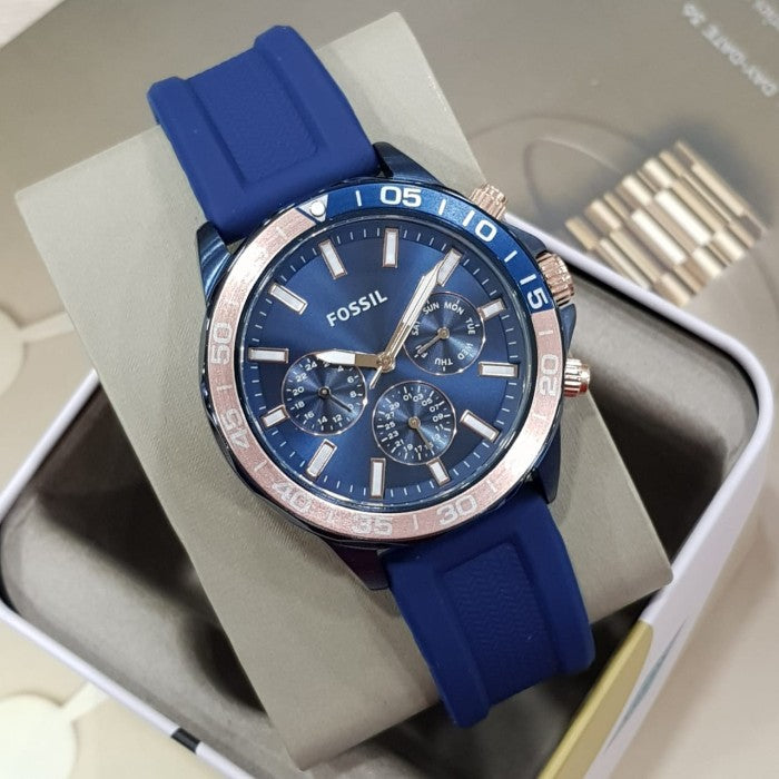 Fossil Bannon Multifunction Blue Dial Blue Silicone Strap Watch for Men - BQ2498 Watches Fossil   