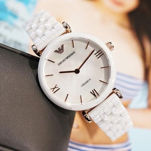 Emporio Armani Ceramica Mother of Pearl Dial White Ceramic Strap Watch For Women - AR1486 Watches Emporio Armani   