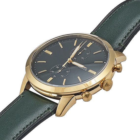 Fossil Townsman Chronograph Green Dial Green Leather Strap Watch for Men - FS5599 Watches Fossil   